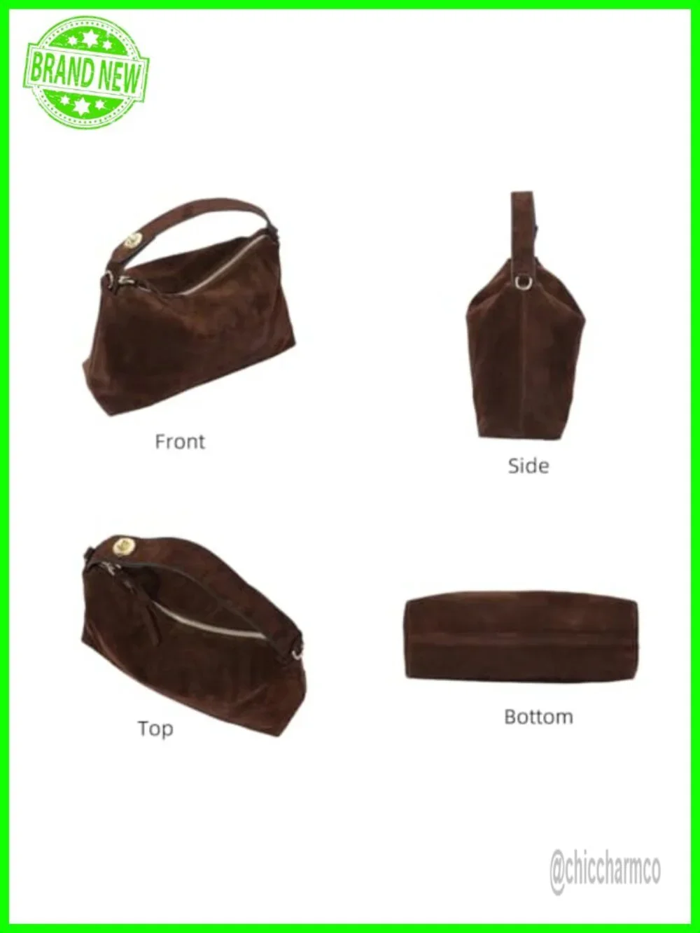 Genuine Suede Leather Hobo Tote Crossbody Bag with Adjustable Strap